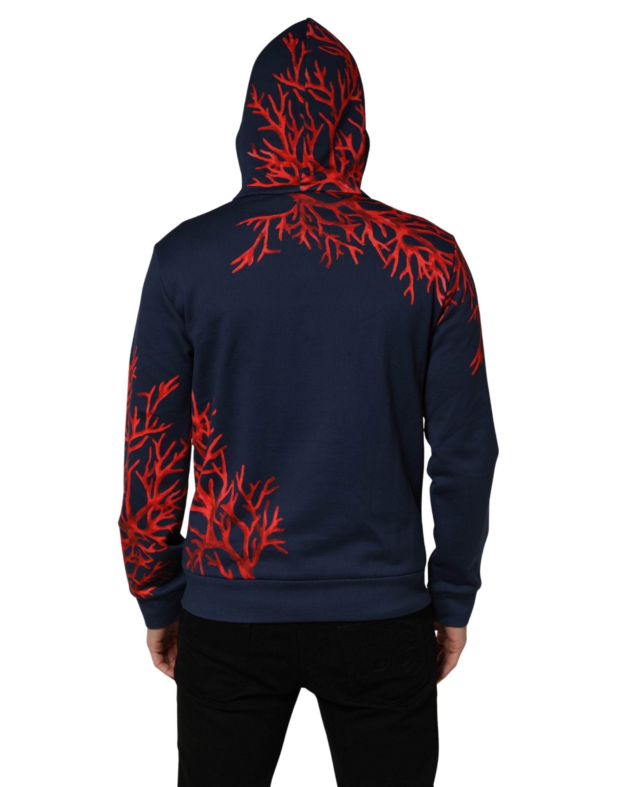 Blue Cotton Coral Logo Hooded Sweatshirt Sweater