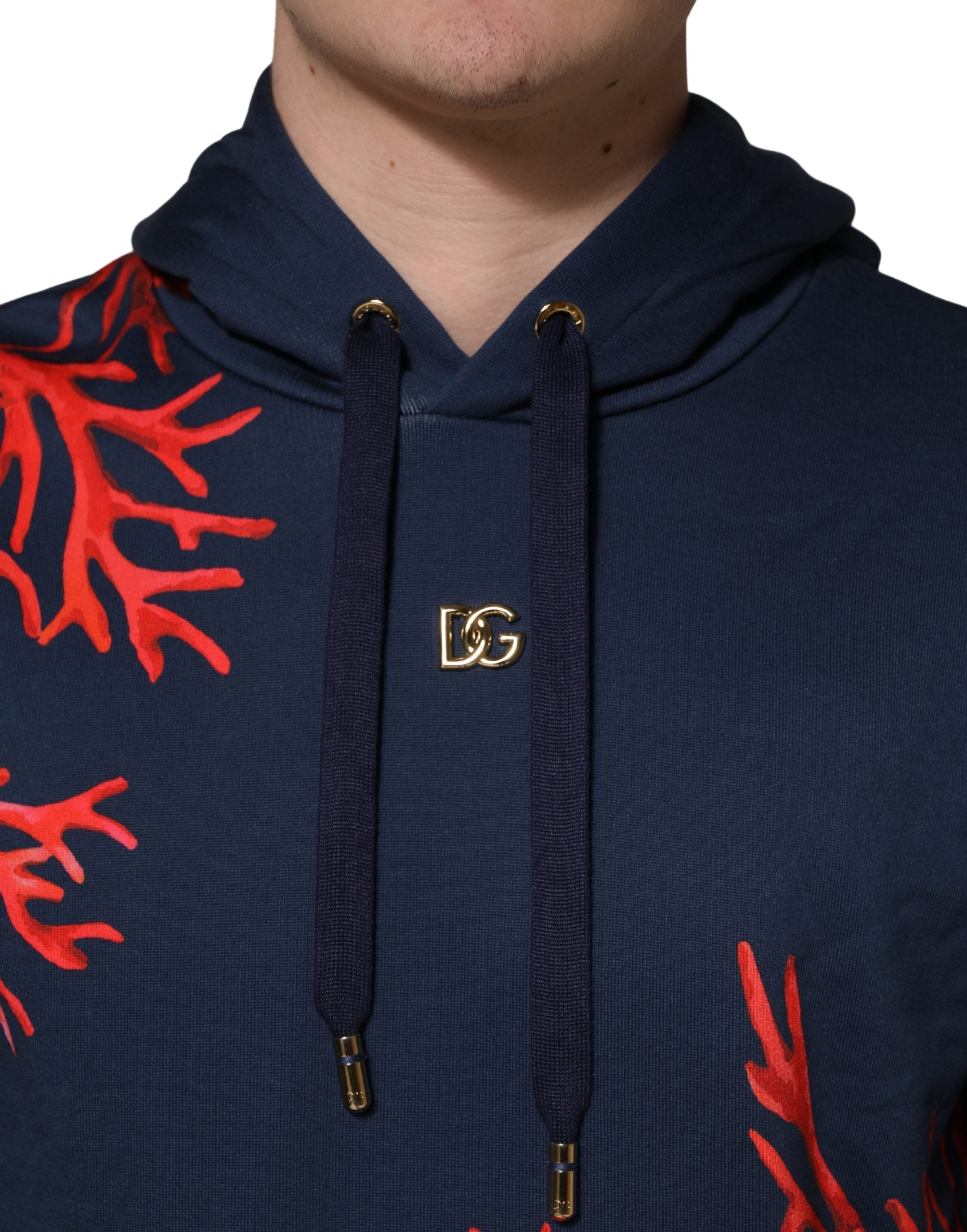 Blue Cotton Coral Logo Hooded Sweatshirt Sweater