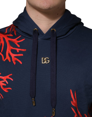 Blue Cotton Coral Logo Hooded Sweatshirt Sweater