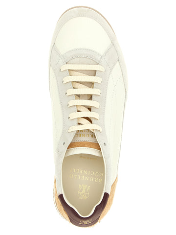 Beige Nubuc Leather Low Top Sneakers