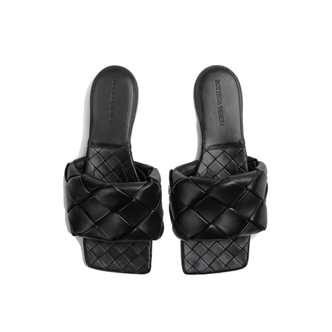 Black Lamb Leather Flat Sandals