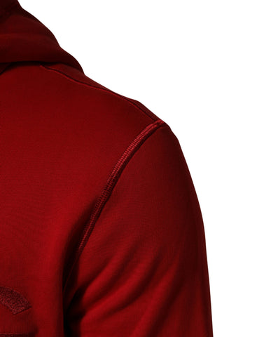 Red Embroidered Logo Hooded Full Zip Sweater