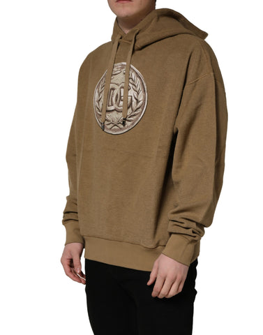 Brown Cotton Logo Coin Hooded Pullover Sweater