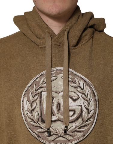 Brown Cotton Logo Coin Hooded Pullover Sweater