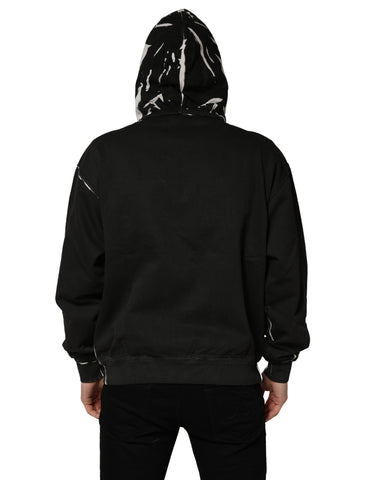 Black Cotton Logo Hooded Full Zip Sweater