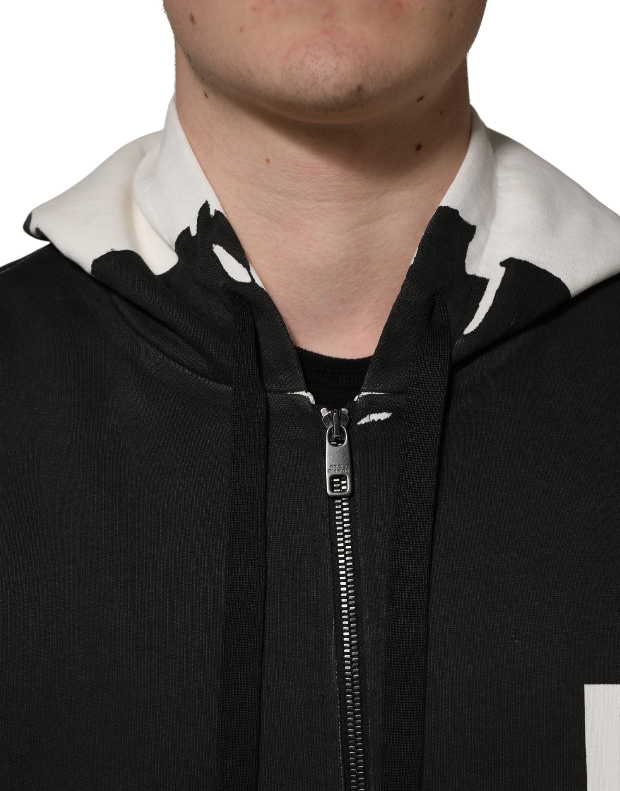 Black Cotton Logo Hooded Full Zip Sweater