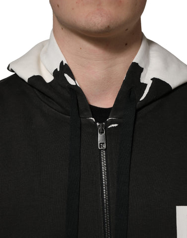 Black Cotton Logo Hooded Full Zip Sweater
