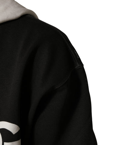 Black Cotton Logo Hooded Full Zip Sweater