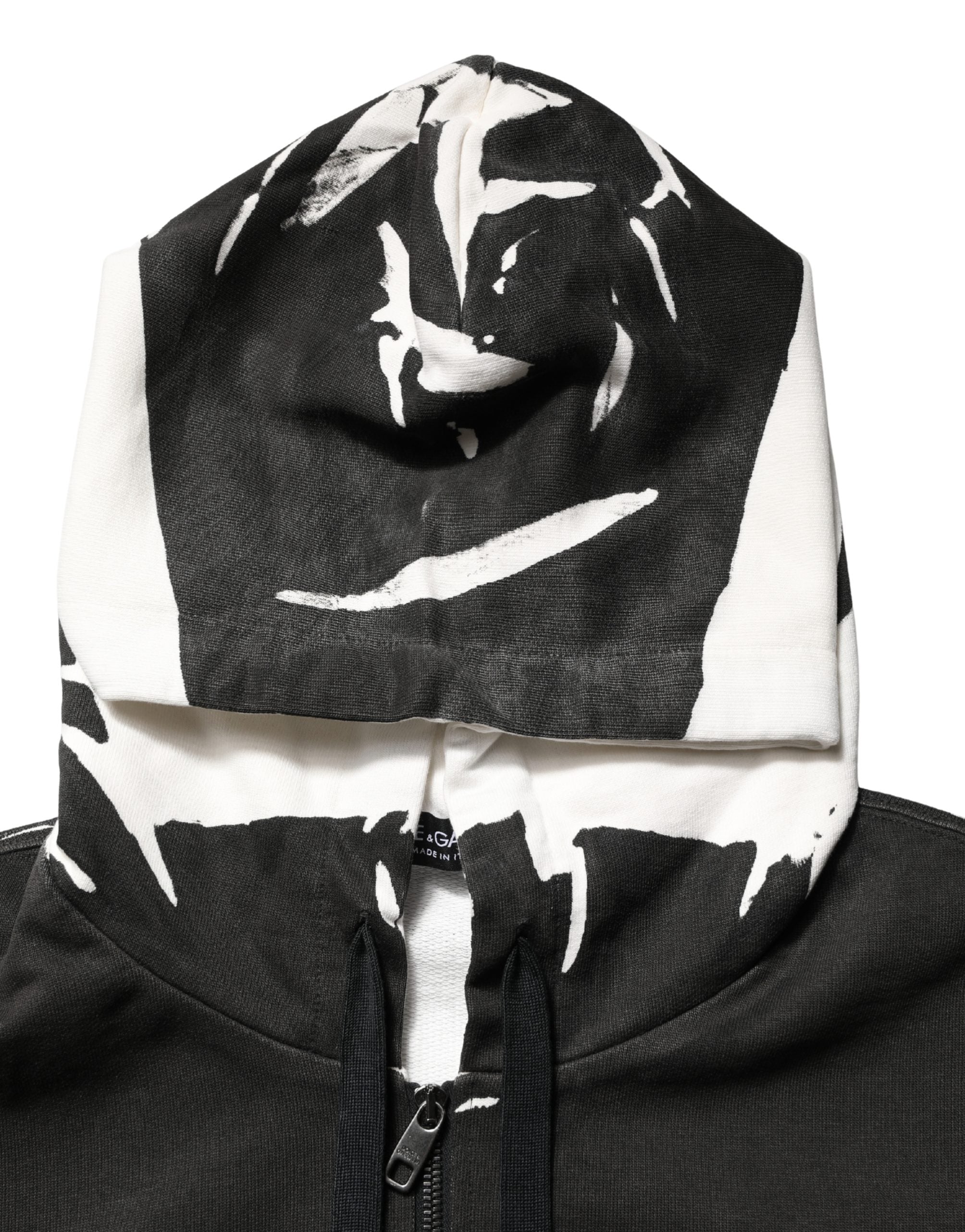 Black Cotton Logo Hooded Full Zip Sweater