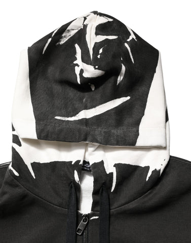 Black Cotton Logo Hooded Full Zip Sweater