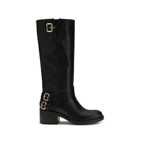 Black Calf Leather Bos Taurus Flat Boots