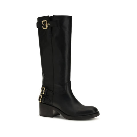 Black Calf Leather Bos Taurus Flat Boots