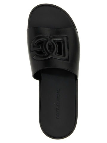 Black Leather Slides