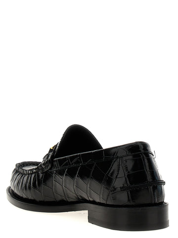 Black Velvet Leather Slip-On Loafers
