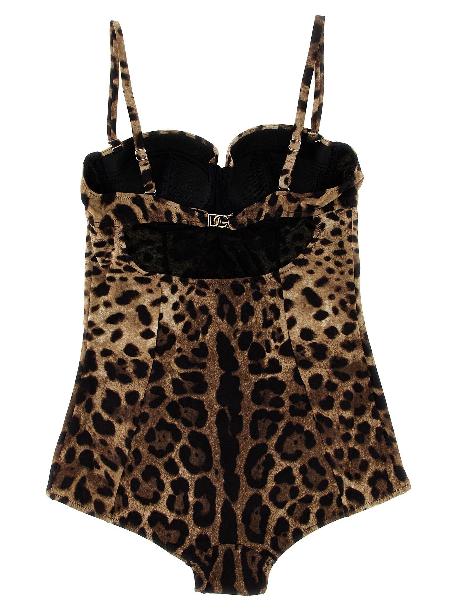 Brown Dolce & Gabbana polyamide one-piece swimsuit with a sleek, fitted design and classic strapless style.