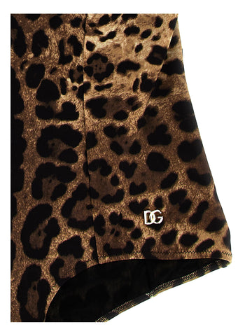 Brown polyamide one-piece swimsuit by Dolce & Gabbana, showcasing a sleek design and classic swimwear style.