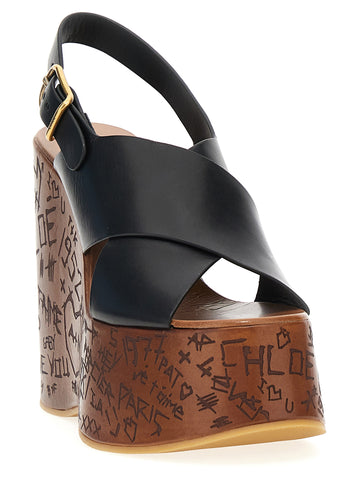 Black Calfskin Wedge Sandals