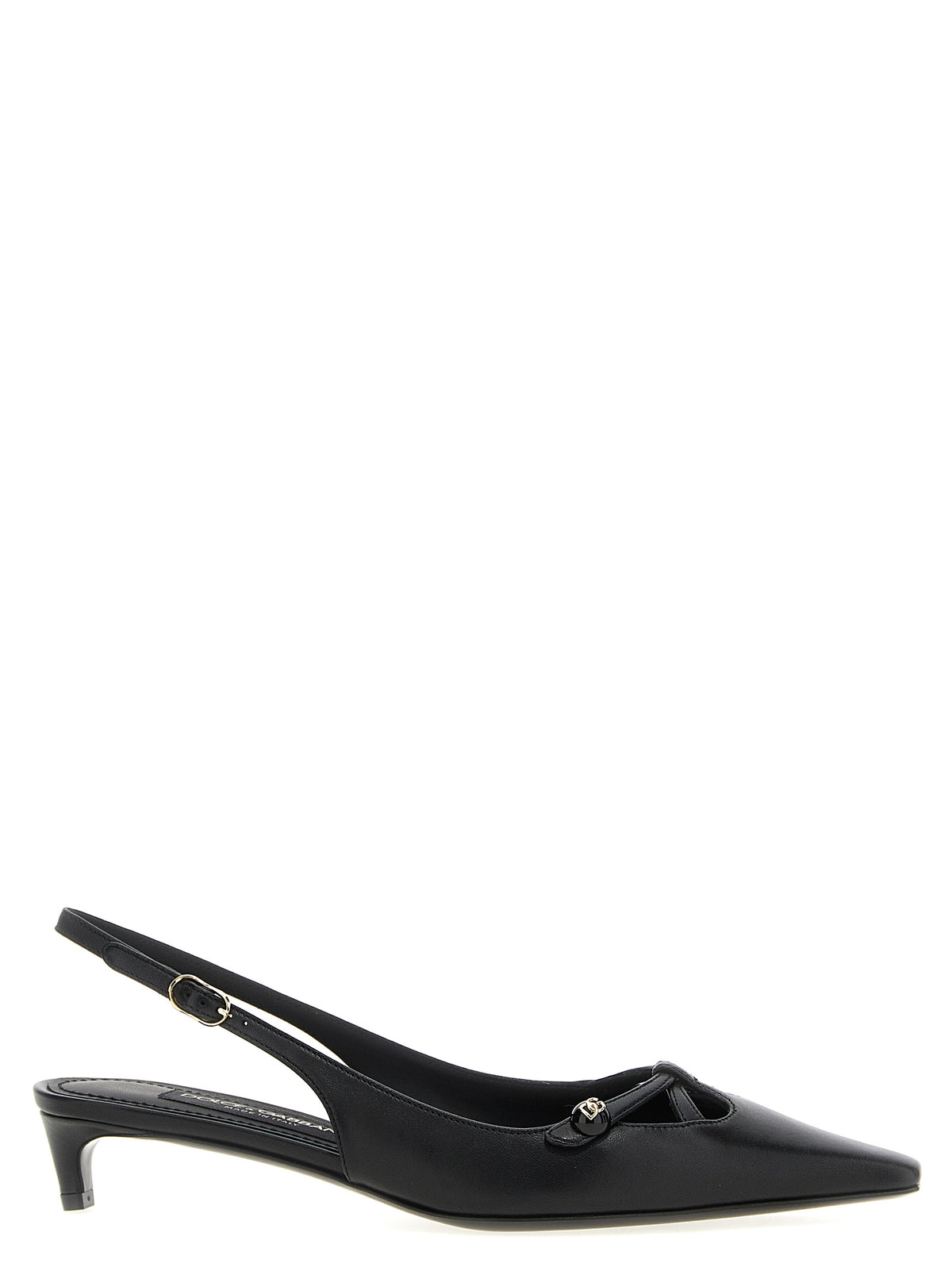 Black Lamb Leather Mid Heel Pumps