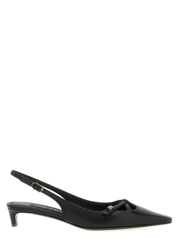 Black Lamb Leather Mid Heel Pumps