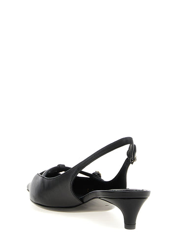 Black Lamb Leather Mid Heel Pumps