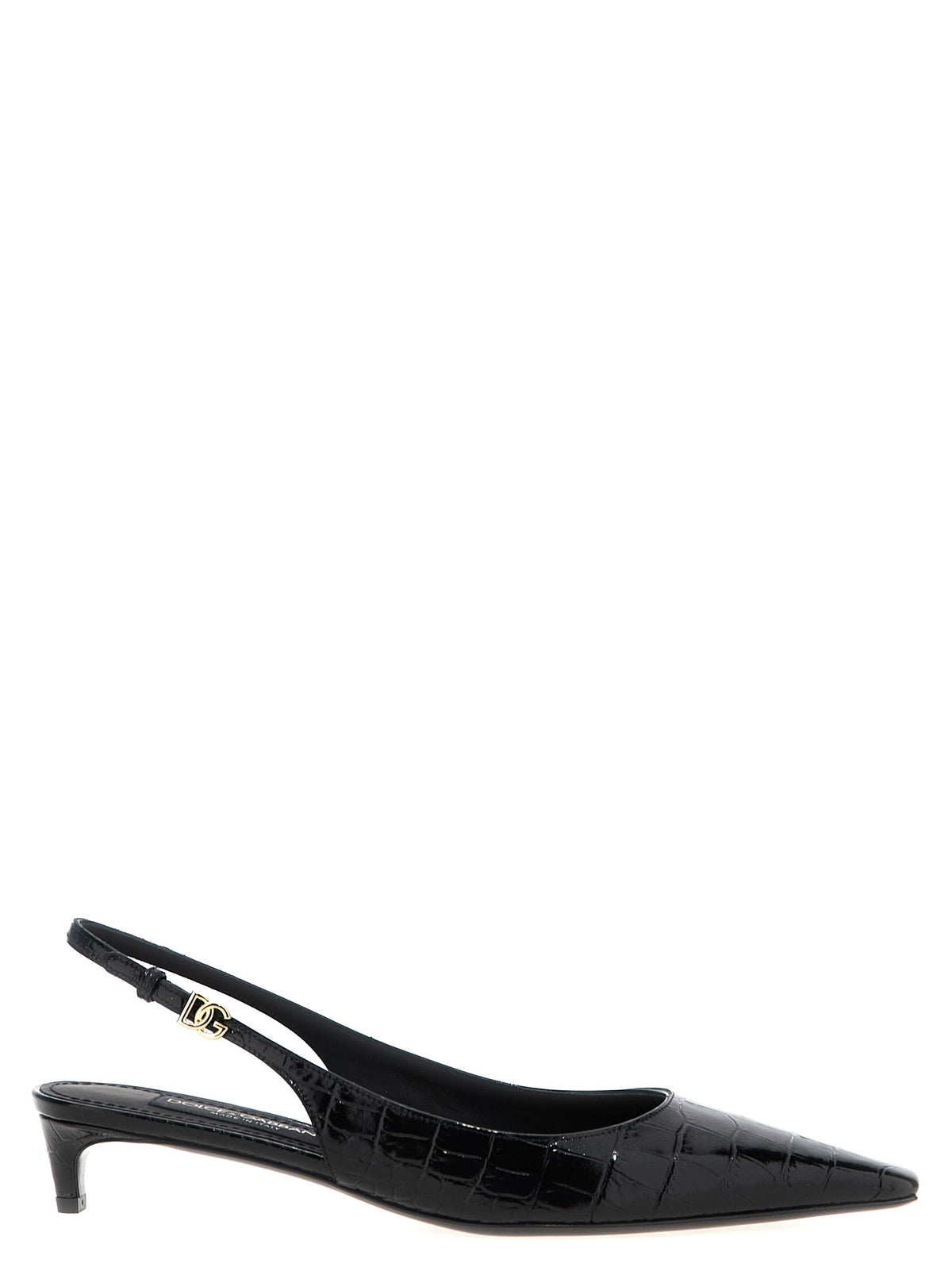 Black Calfskin Mid Heel Pumps