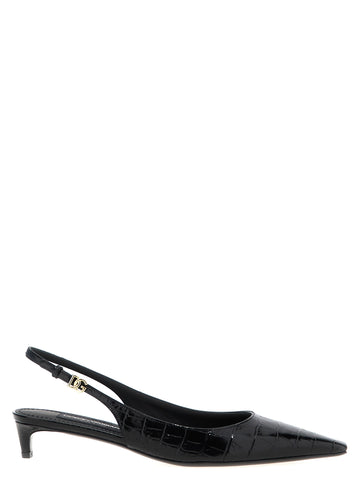 Black Calfskin Mid Heel Pumps