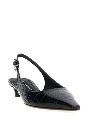 Black Calfskin Mid Heel Pumps