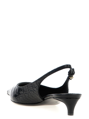 Black Calfskin Mid Heel Pumps