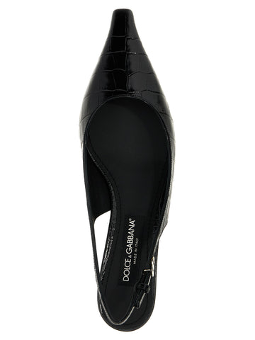 Black Calfskin Mid Heel Pumps