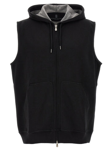 Black Cotton Sleeveless Jacket