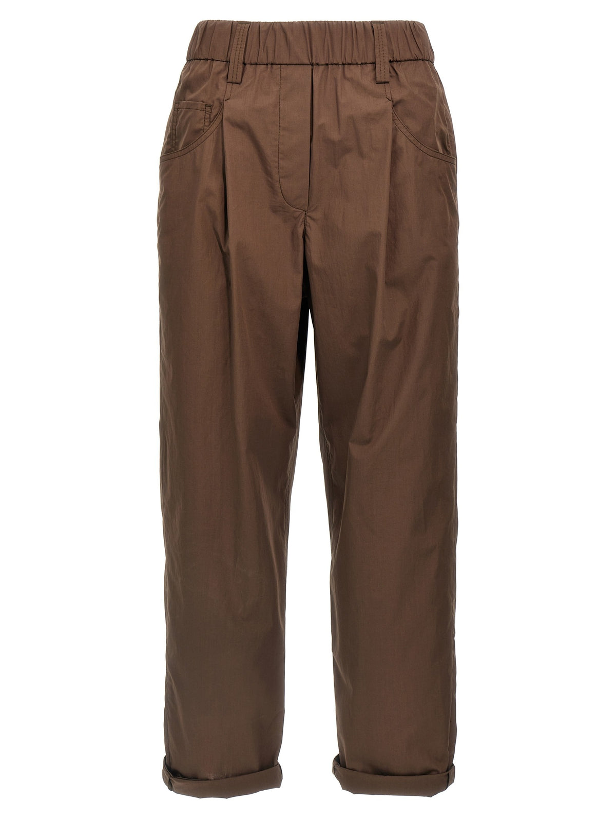 Brown Cotton Casual Pants