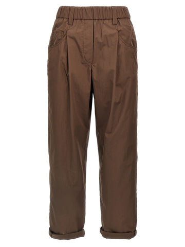 Brown Cotton Casual Pants