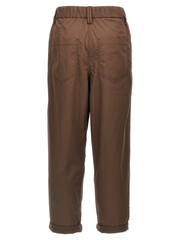 Brown Cotton Casual Pants