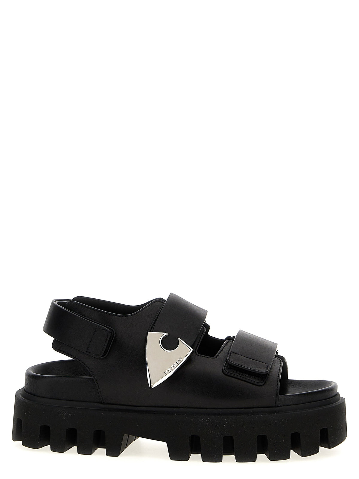 Black Calf Leather Bos Taurus Flat Sandals