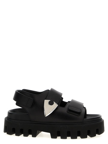 Black Calf Leather Bos Taurus Flat Sandals