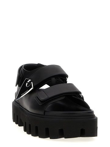 Black Calf Leather Bos Taurus Flat Sandals