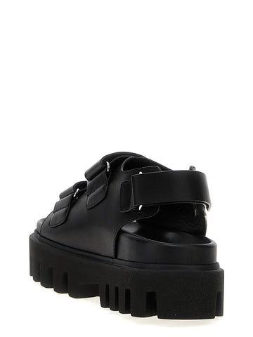 Black Calf Leather Bos Taurus Flat Sandals