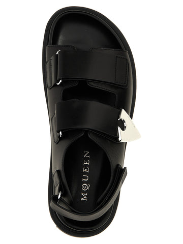 Black Calf Leather Bos Taurus Flat Sandals