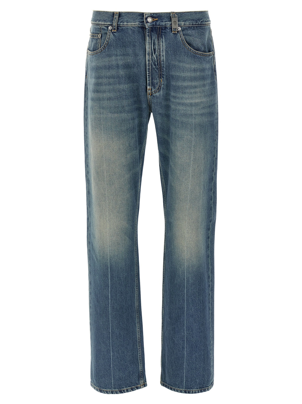 Blue Cotton Straight-Leg Jeans