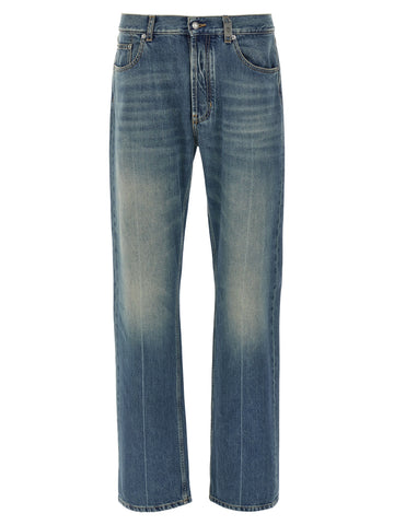 Blue Cotton Straight-Leg Jeans
