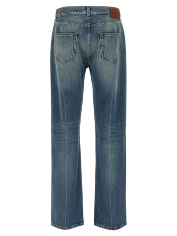 Blue Cotton Straight-Leg Jeans