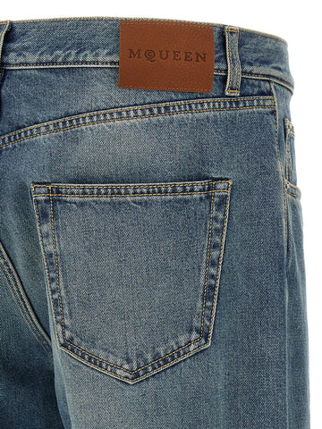 Blue Cotton Straight-Leg Jeans