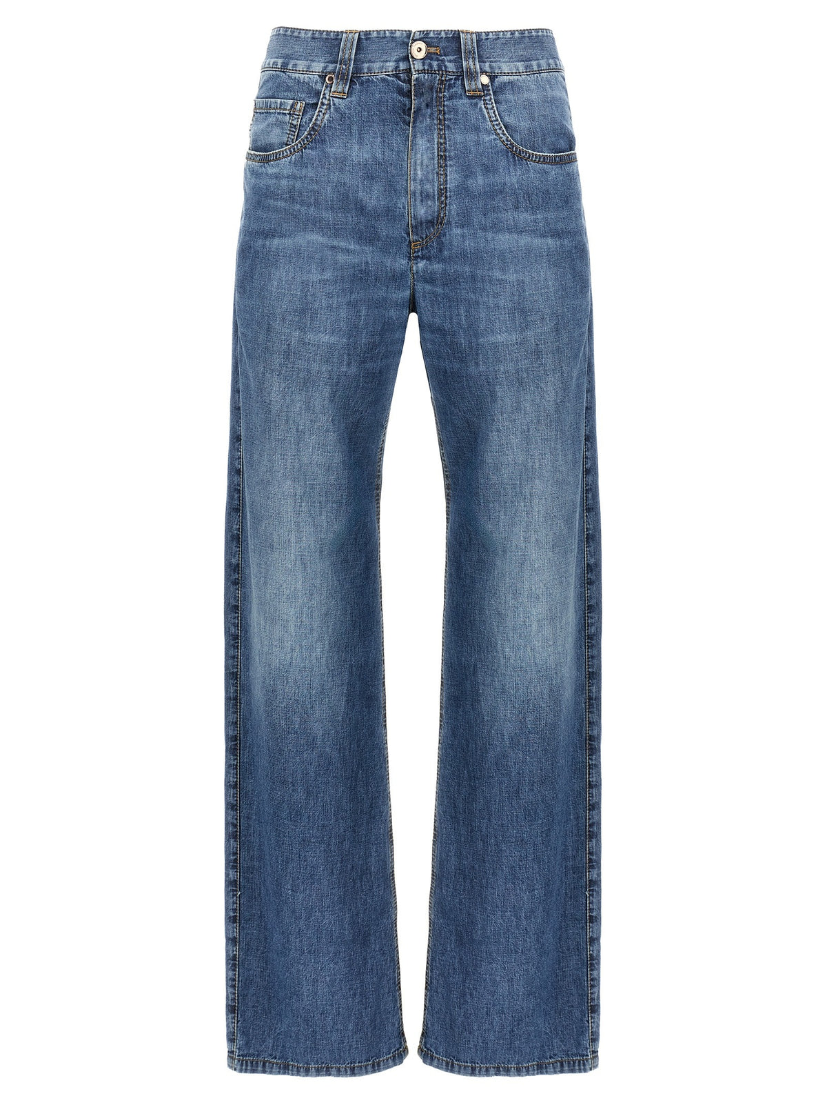 Blue Cotton Straight-Leg Jeans