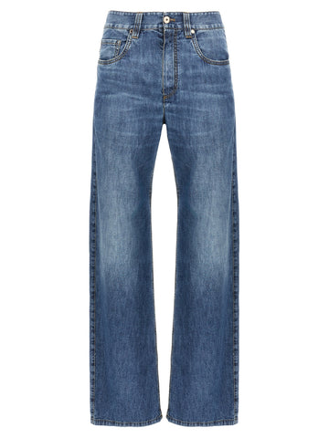 Blue Cotton Straight-Leg Jeans