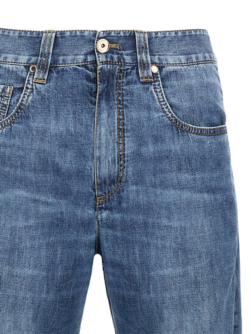 Blue Cotton Straight-Leg Jeans