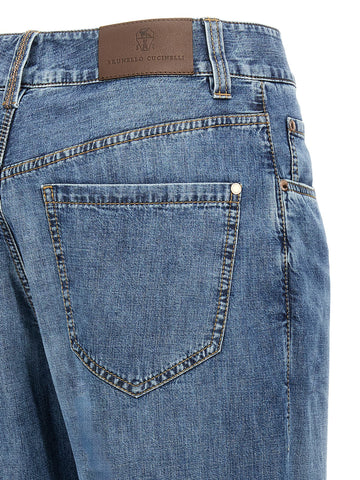 Blue Cotton Straight-Leg Jeans