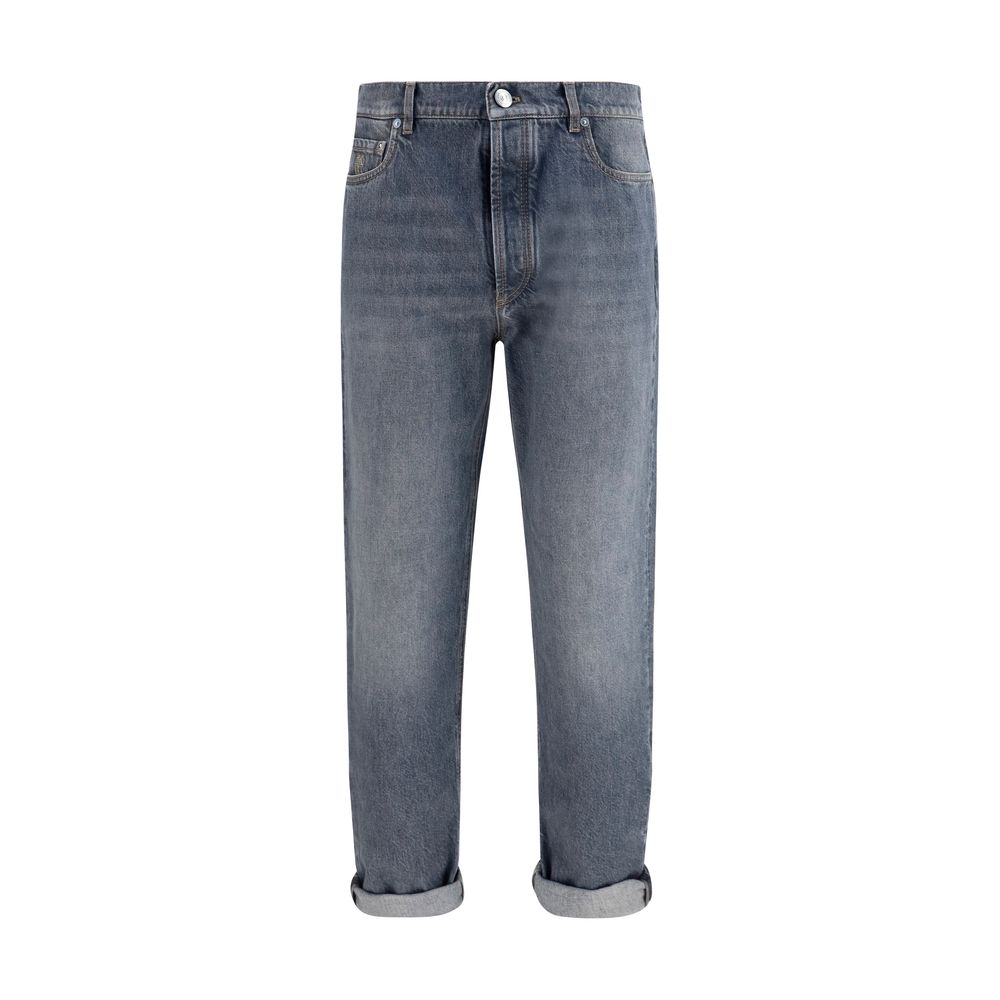 Gray Cotton Straight-Leg Jeans