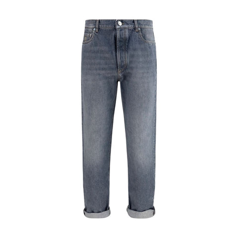 Gray Cotton Straight-Leg Jeans