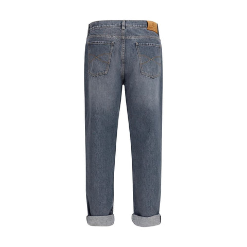 Gray Cotton Straight-Leg Jeans