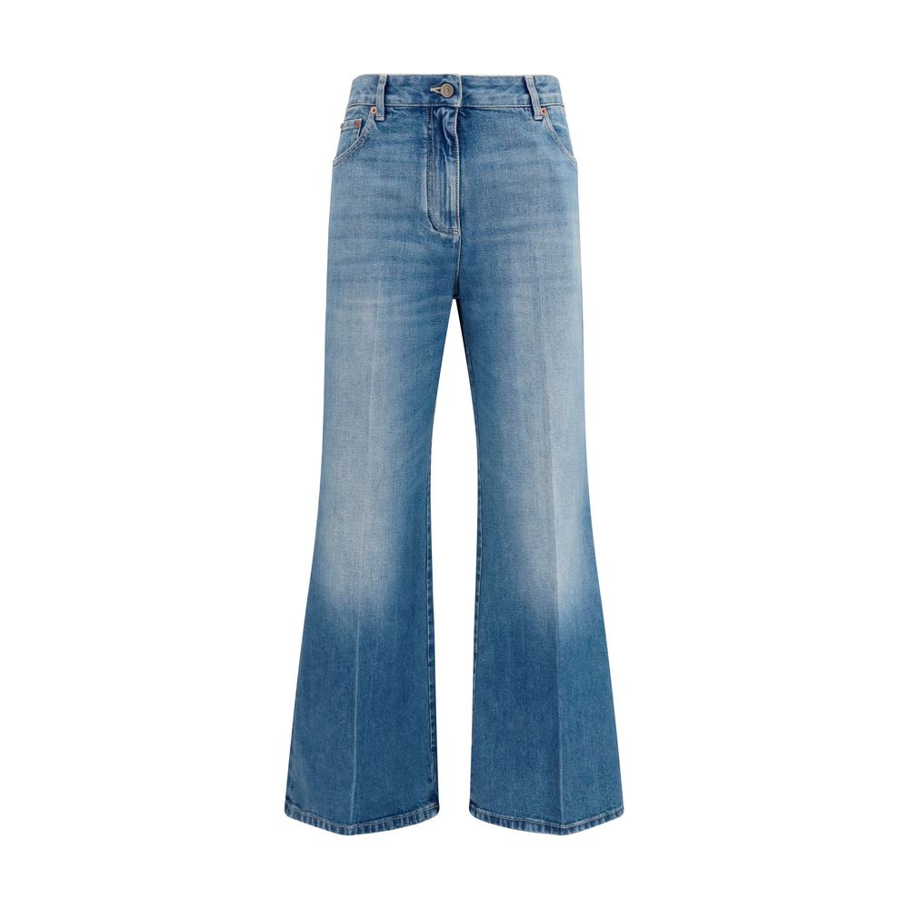 Blue Cotton Straight-Leg Jeans